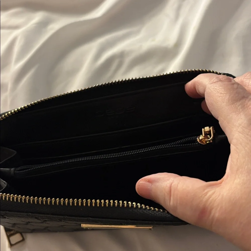 Bebe Black Embossed Wallet with Gold Accent